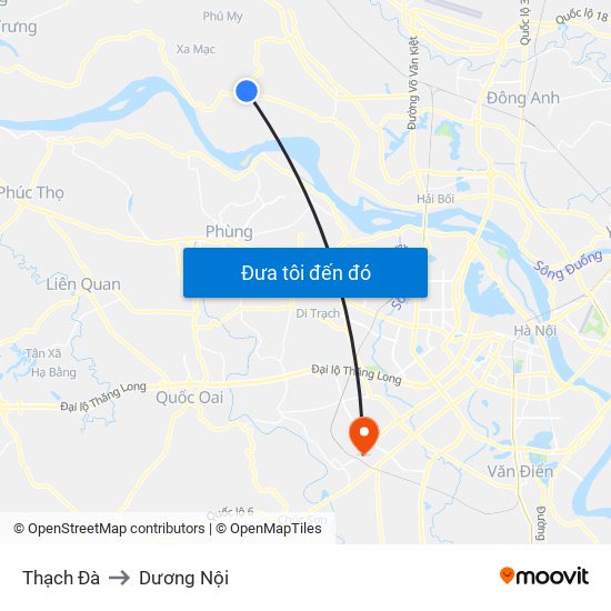 Thạch Đà to Dương Nội map