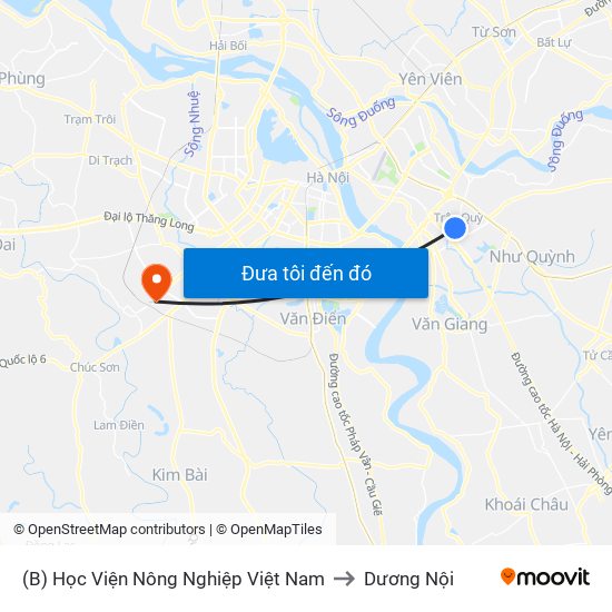 (B) Học Viện Nông Nghiệp Việt Nam to Dương Nội map