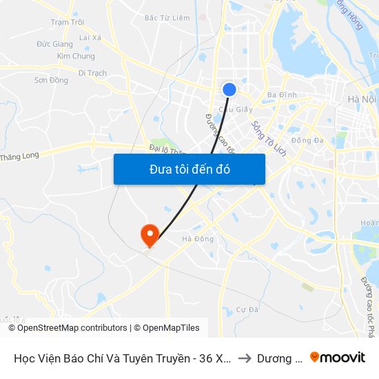 Học Viện Báo Chí Và Tuyên Truyền - 36 Xuân Thủy to Dương Nội map