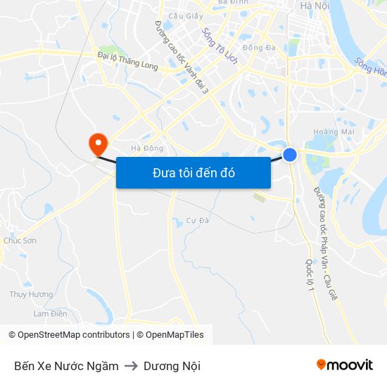 Bến Xe Nước Ngầm to Dương Nội map