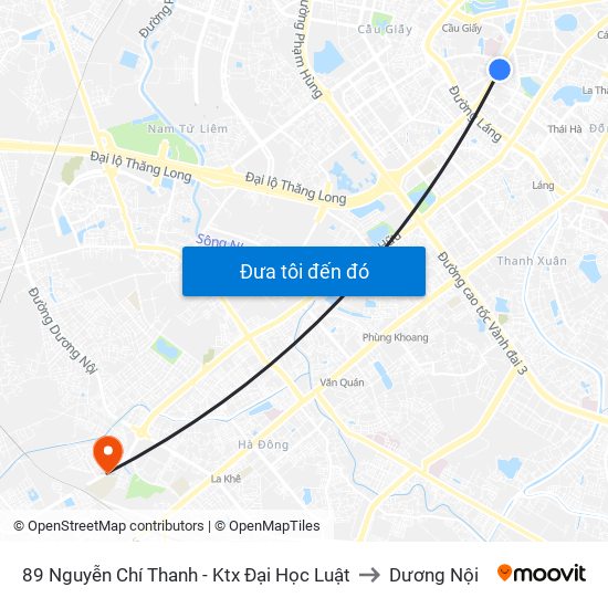 89 Nguyễn Chí Thanh - Ktx Đại Học Luật to Dương Nội map