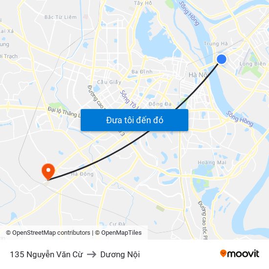 135 Nguyễn Văn Cừ to Dương Nội map