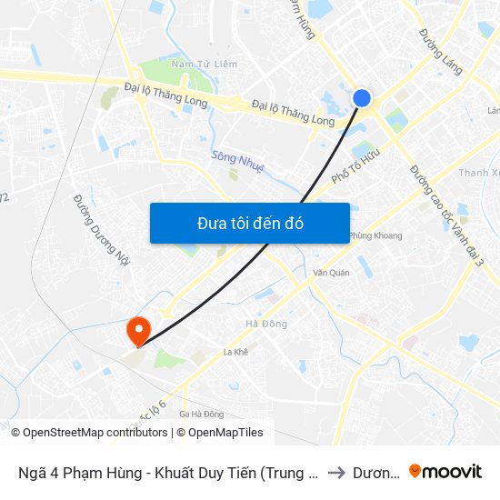 Ngã 4 Phạm Hùng - Khuất Duy Tiến (Trung Tâm Hội Nghị Quốc Gia) to Dương Nội map