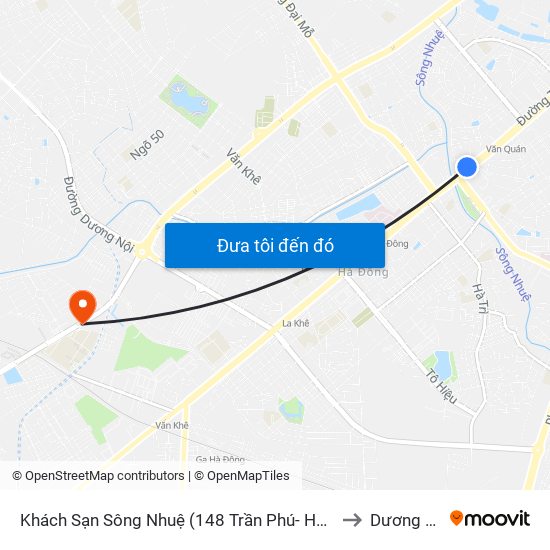 Khách Sạn Sông Nhuệ (148 Trần Phú- Hà Đông) to Dương Nội map