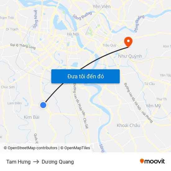 Tam Hưng to Dương Quang map