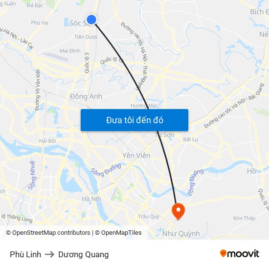 Phù Linh to Dương Quang map