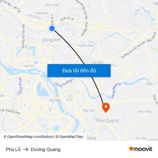 Phù Lỗ to Dương Quang map