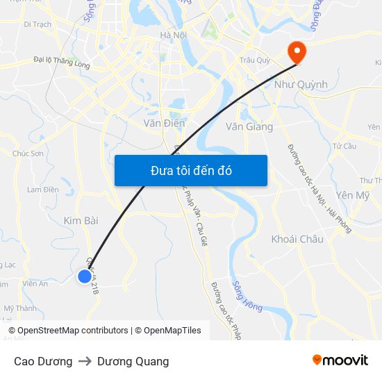 Cao Dương to Dương Quang map