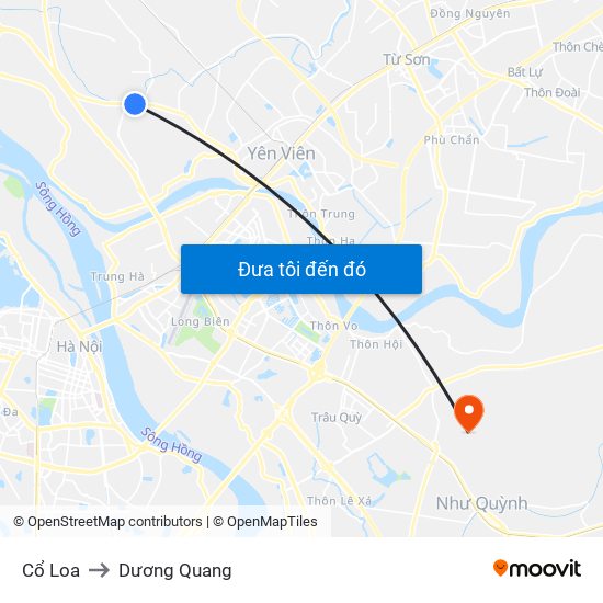 Cổ Loa to Dương Quang map