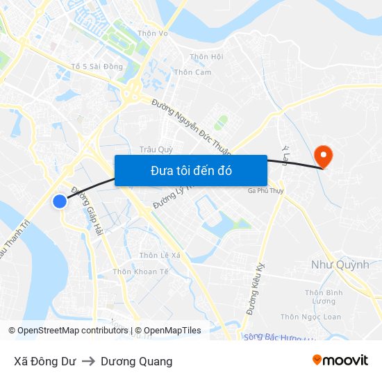 Xã Đông Dư to Dương Quang map