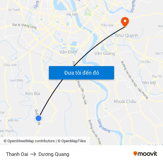 Thanh Oai to Dương Quang map