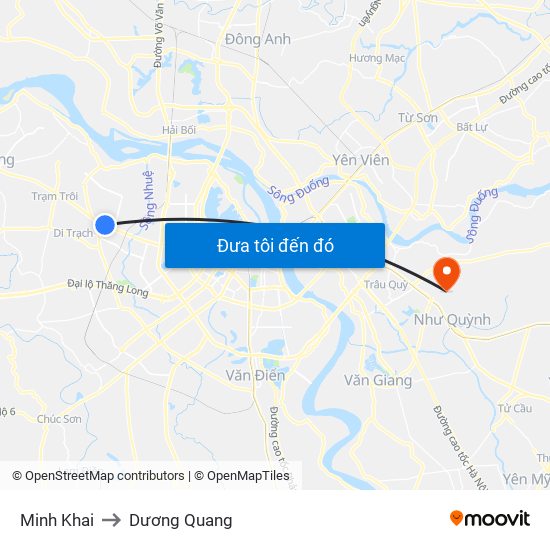 Minh Khai to Dương Quang map