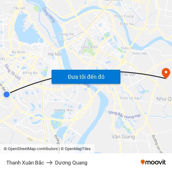 Thanh Xuân Bắc to Dương Quang map