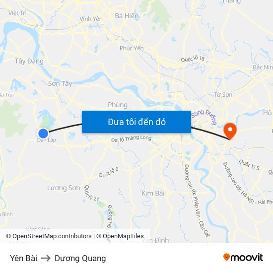 Yên Bài to Dương Quang map