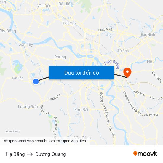 Hạ Bằng to Dương Quang map