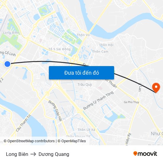 Long Biên to Dương Quang map