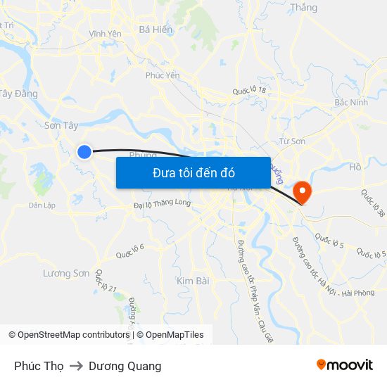 Phúc Thọ to Dương Quang map