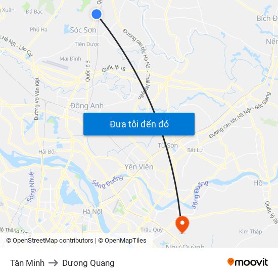 Tân Minh to Dương Quang map