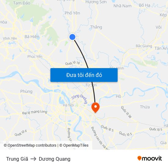 Trung Giã to Dương Quang map