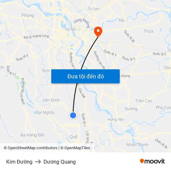 Kim Đường to Dương Quang map