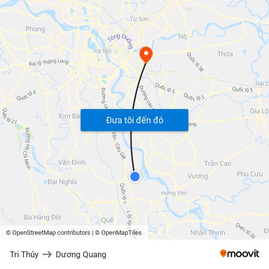 Tri Thủy to Dương Quang map