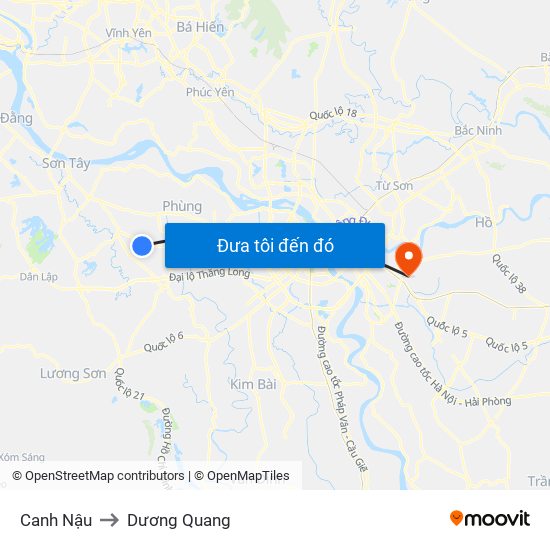 Canh Nậu to Dương Quang map