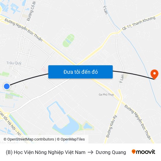 (B) Học Viện Nông Nghiệp Việt Nam to Dương Quang map