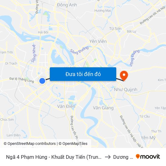 Ngã 4 Phạm Hùng - Khuất Duy Tiến (Trung Tâm Hội Nghị Quốc Gia) to Dương Quang map