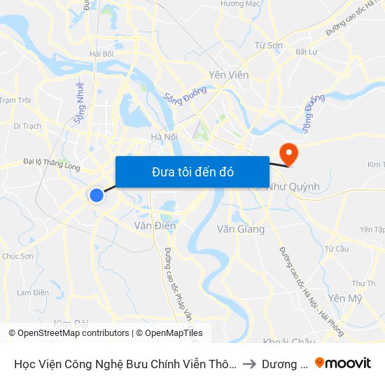 Học Viện Công Nghệ Bưu Chính Viễn Thông - Trần Phú (Hà Đông) to Dương Quang map