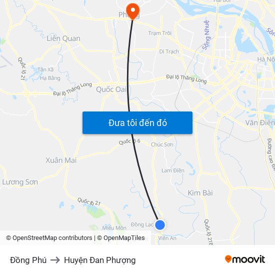 Đồng Phú to Huyện Đan Phượng map