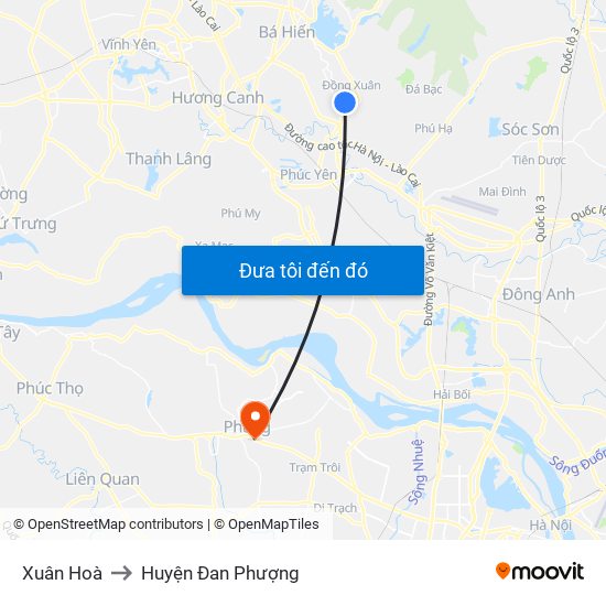 Xuân Hoà to Huyện Đan Phượng map