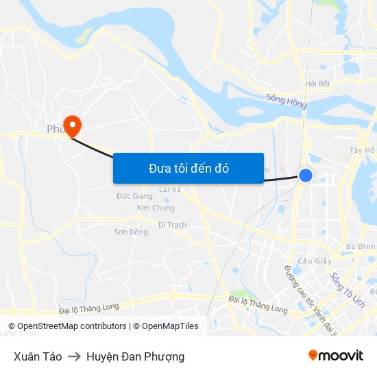 Xuân Tảo to Huyện Đan Phượng map