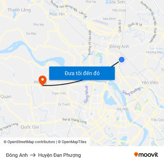 Đông Anh to Huyện Đan Phượng map