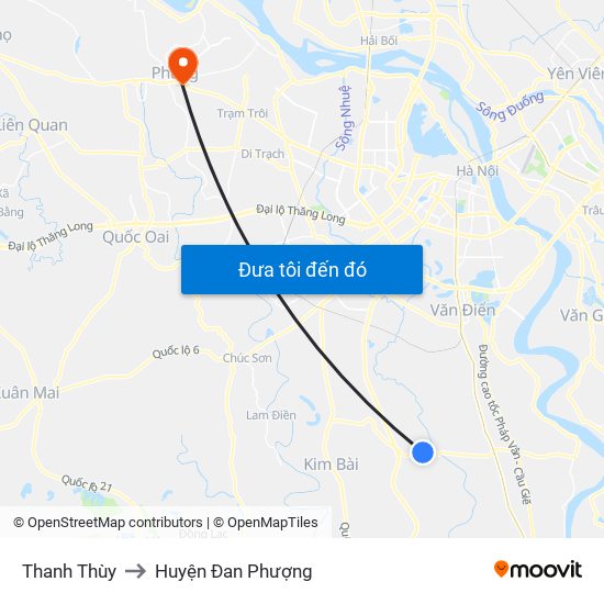 Thanh Thùy to Huyện Đan Phượng map