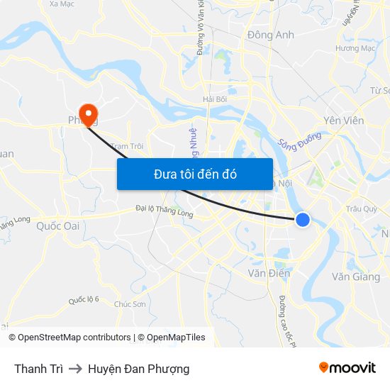 Thanh Trì to Huyện Đan Phượng map