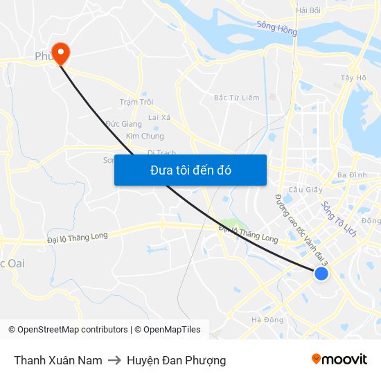 Thanh Xuân Nam to Huyện Đan Phượng map