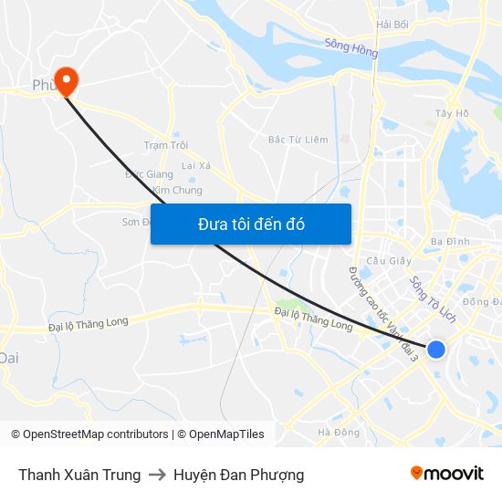 Thanh Xuân Trung to Huyện Đan Phượng map