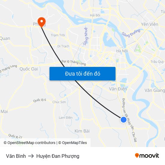 Văn Bình to Huyện Đan Phượng map