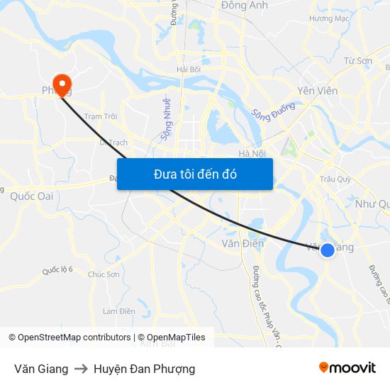 Văn Giang to Huyện Đan Phượng map