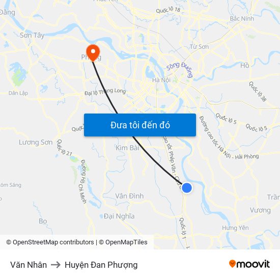 Văn Nhân to Huyện Đan Phượng map