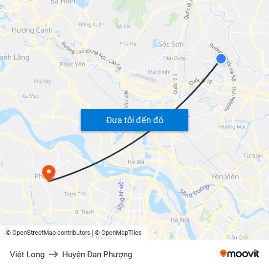 Việt Long to Huyện Đan Phượng map