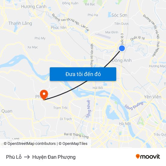 Phù Lỗ to Huyện Đan Phượng map