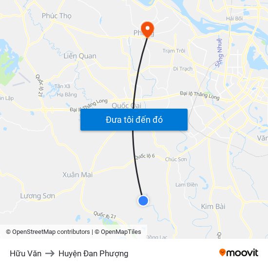 Hữu Văn to Huyện Đan Phượng map