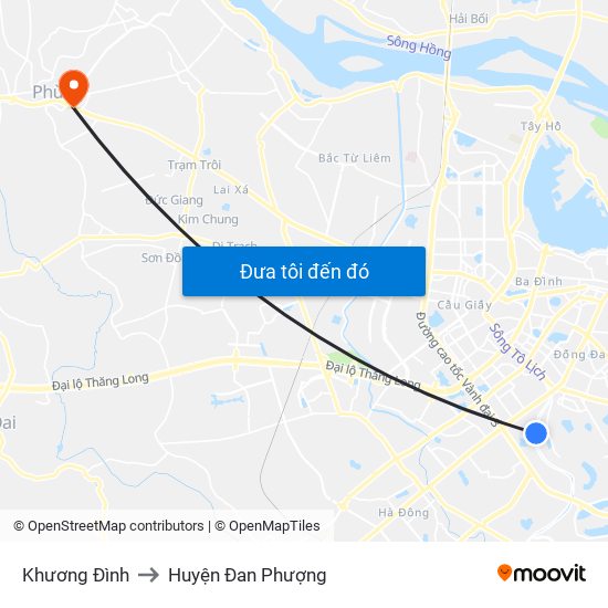 Khương Đình to Huyện Đan Phượng map