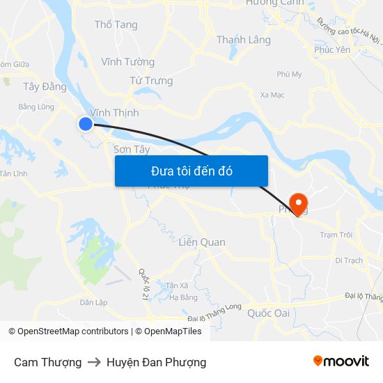 Cam Thượng to Huyện Đan Phượng map