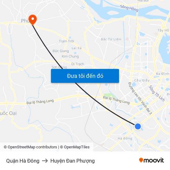 Quận Hà Đông to Huyện Đan Phượng map