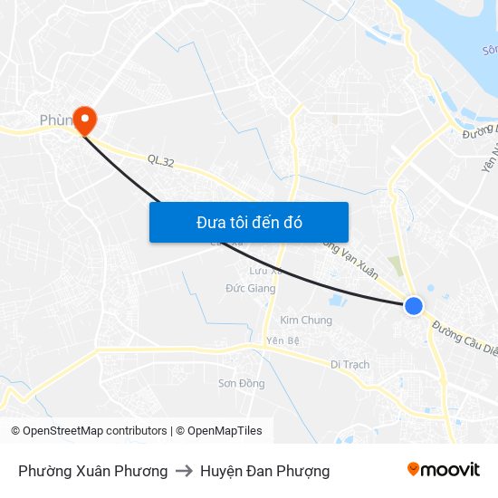 Phường Xuân Phương to Huyện Đan Phượng map