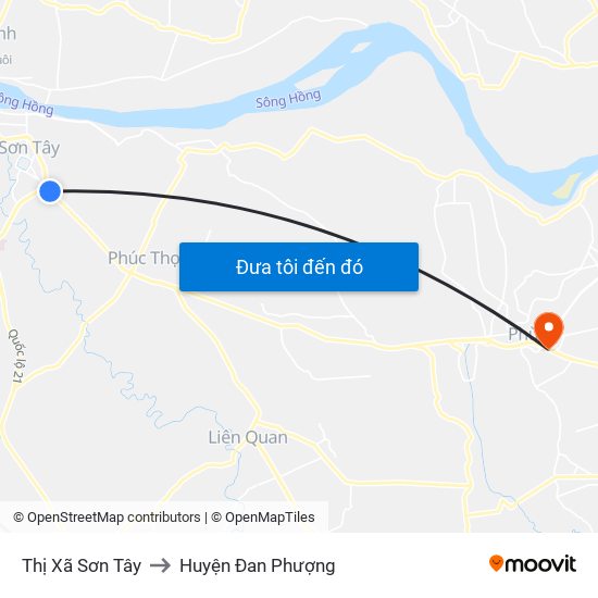 Thị Xã Sơn Tây to Huyện Đan Phượng map