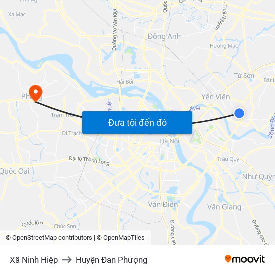 Xã Ninh Hiệp to Huyện Đan Phượng map