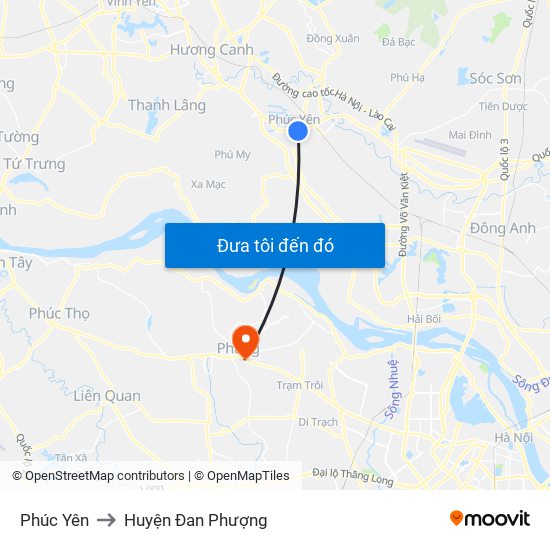 Phúc Yên to Huyện Đan Phượng map